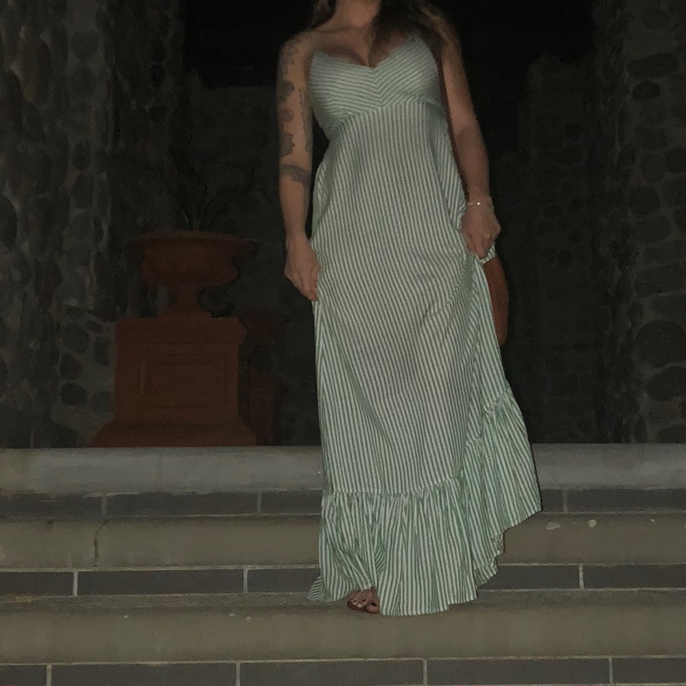 Green and white maxi dress